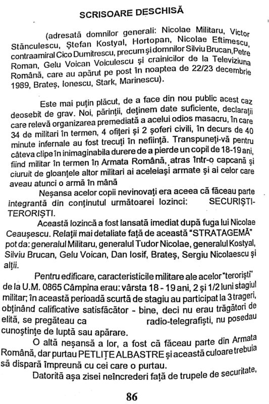 Scrisoarea rudelor celor căzuți în decembrie 1989