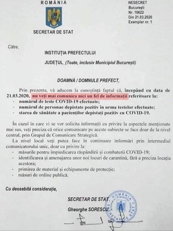 Cătălin Ioan Berenghi publică documente care arată că medicilor li se interzice comunicarea informațiilor despre numărul de teste