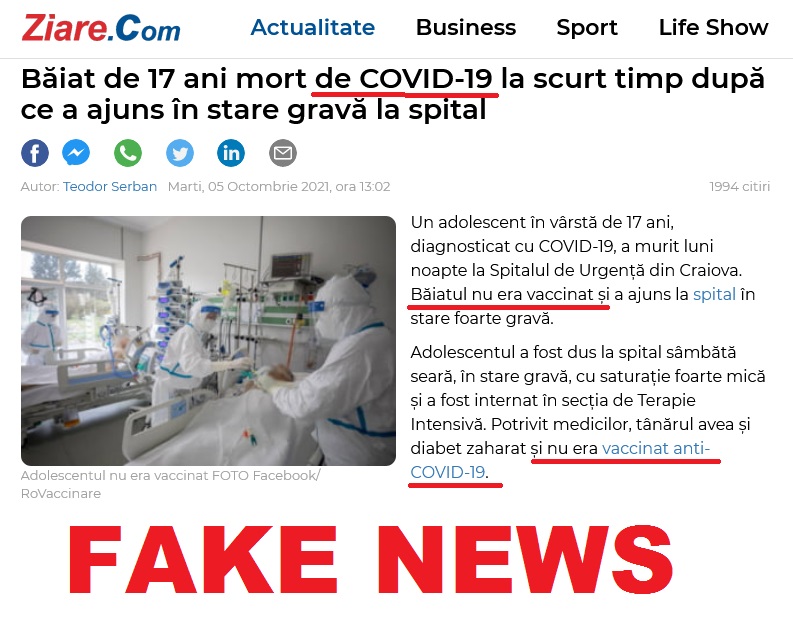 Copil de 17 ani infectat și decedat după vaccinul PFIZER - Presa mincinoasă l-a declarat mort de Covid și NEVACCINAT