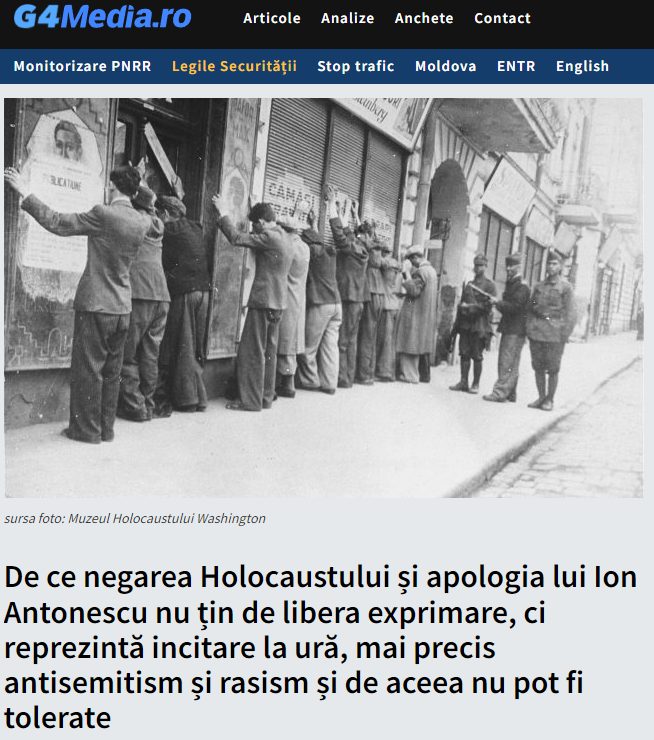 G4 media: "Opiniile despre holocaust nu reprezintă liberă exprimare"