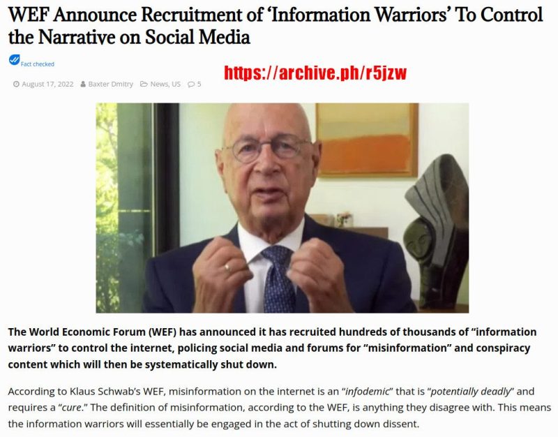 Forumul Economic Mondial anunță recrutarea de "războinici informaționali" pentru a controla narativa pe rețelele sociale
