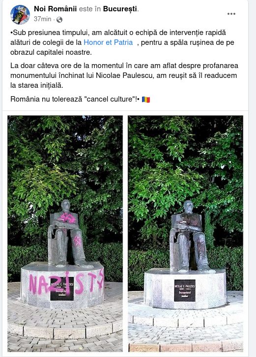 Cinste celor care au curățat statuia lui Nicolae Paulescu în timp record!