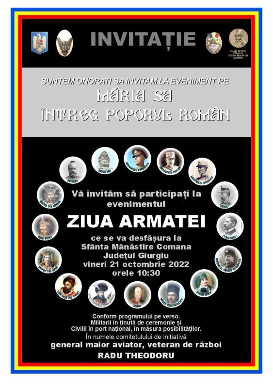 EVENIMENT: Ziua Armatei la Mănăstirea Comana - 21 Octombrie 2022